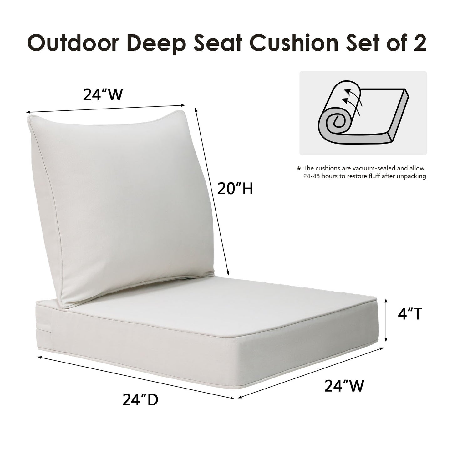 Unimatta Outdoor 24" x24" Deep Seat Cushion Linen