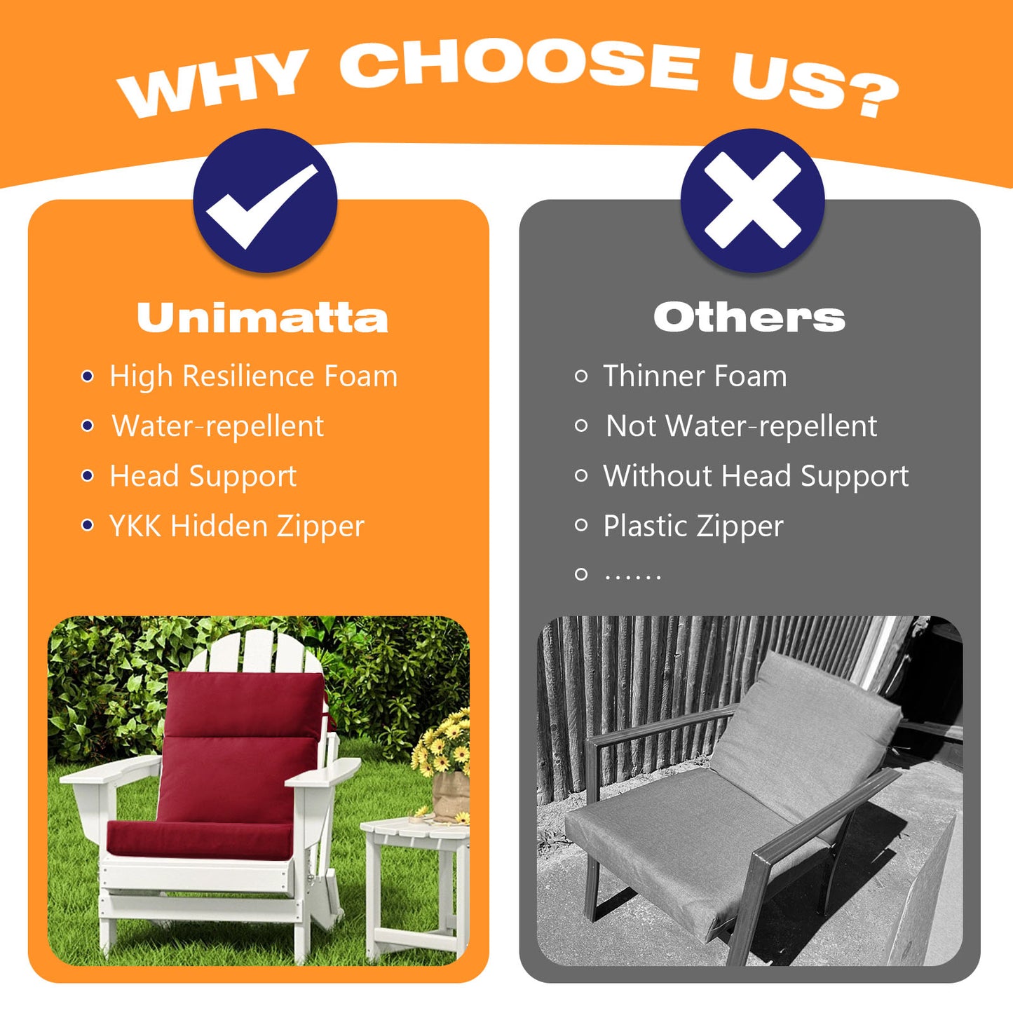 Unimatta Outdoor 44" x21" High Back Cushion Red