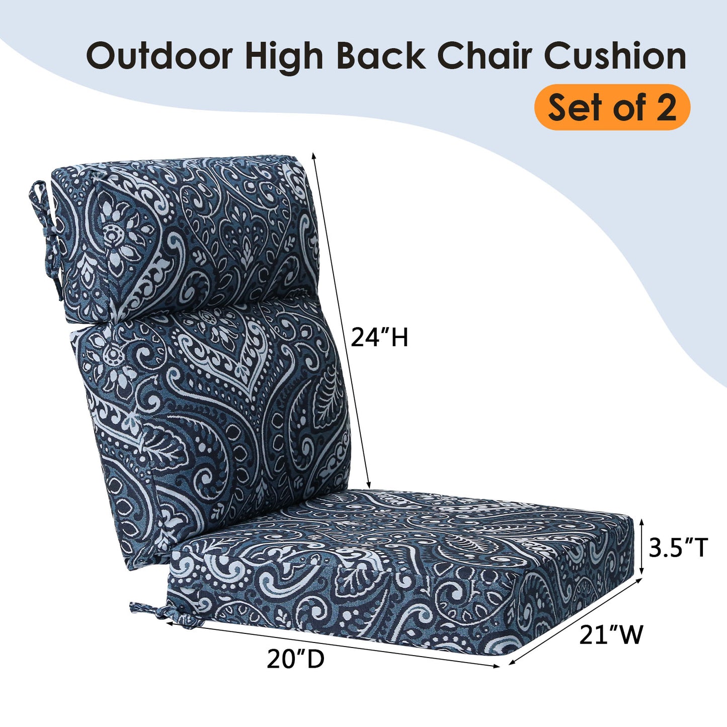 Unimatta Outdoor 44" x21" High Back Cushion Damask Blue Flower