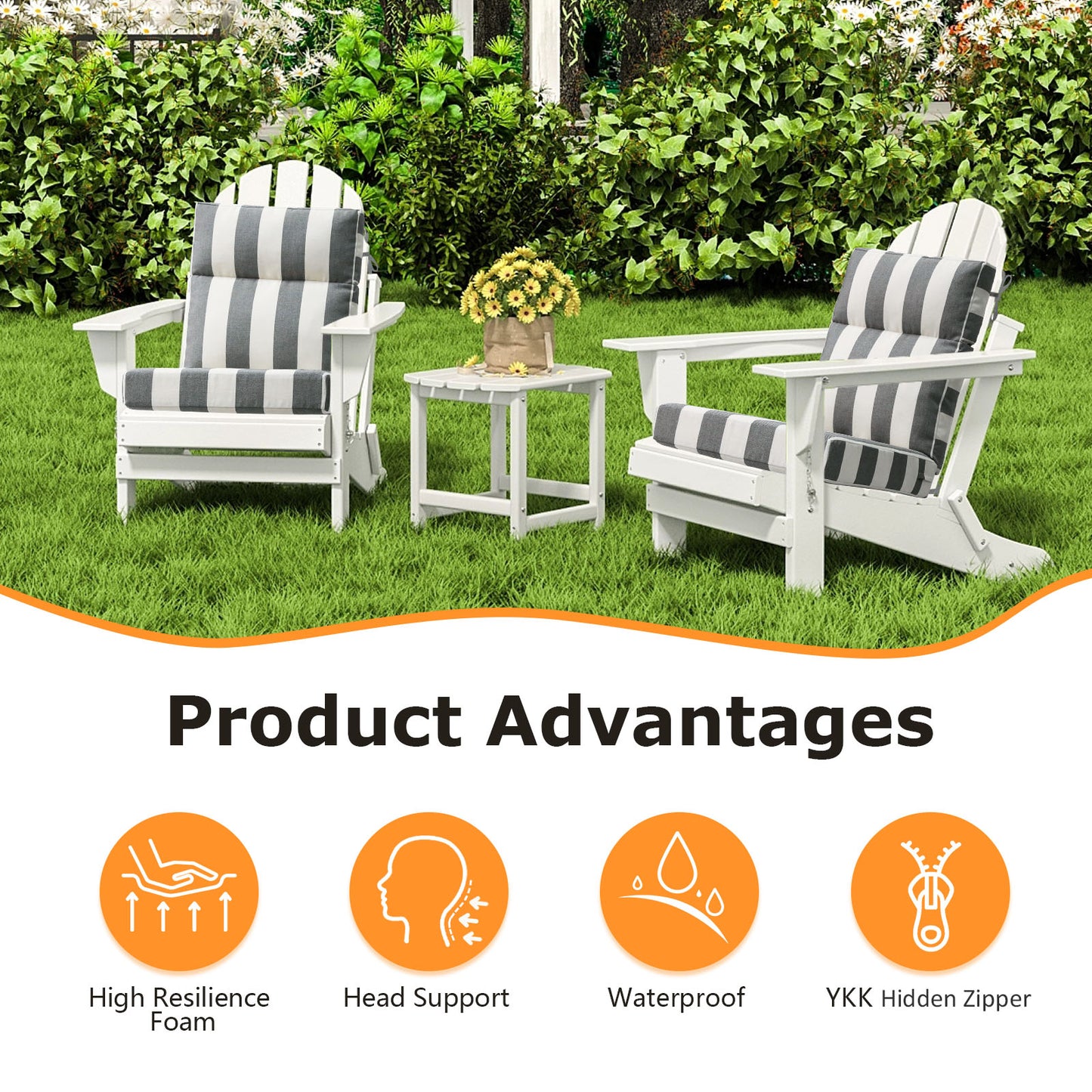 Unimatta Outdoor 44" x21" High Back Cushion Gray Stripe