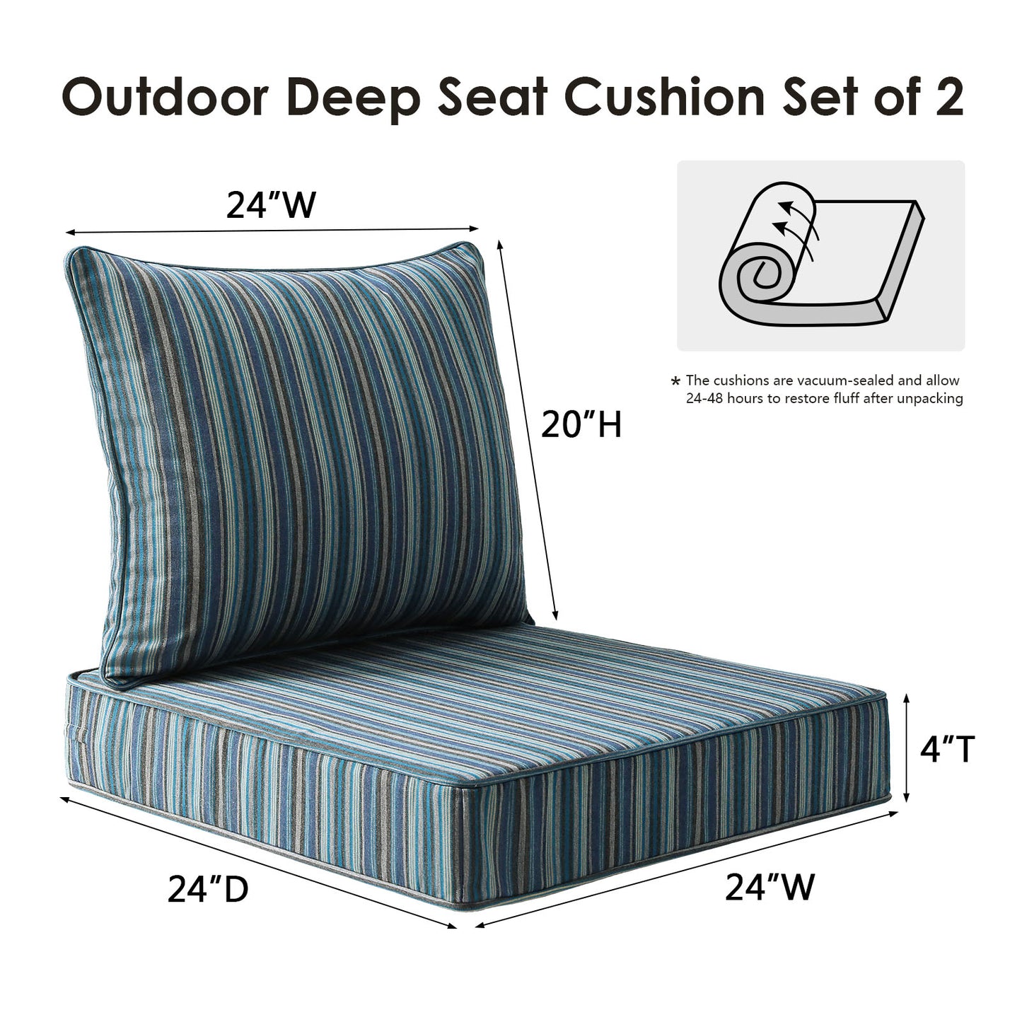 Sunbrella Outdoor 24" x24" Deep Seat Cushion Troupe Dock