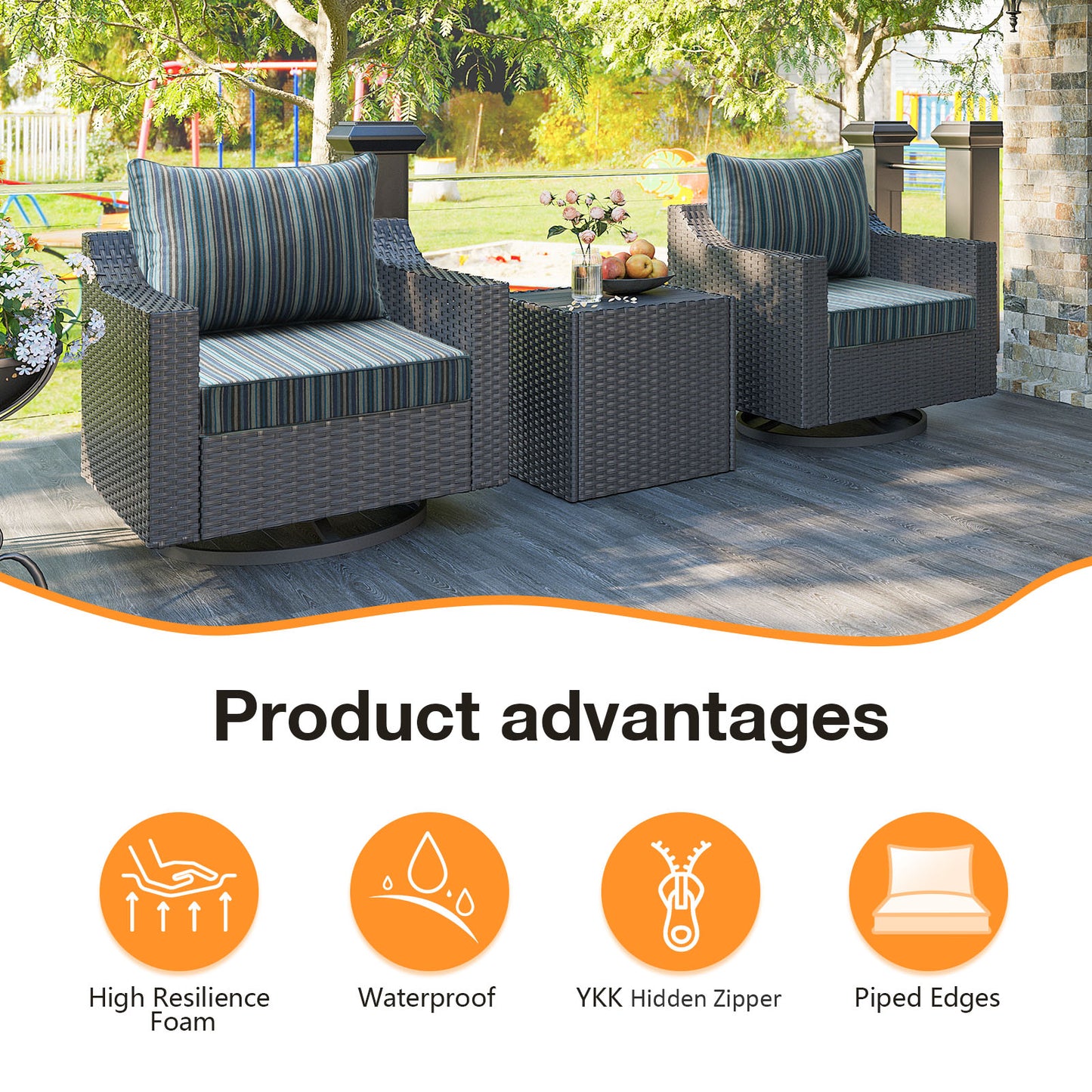 Sunbrella Outdoor 24" x24" Deep Seat Cushion Troupe Dock