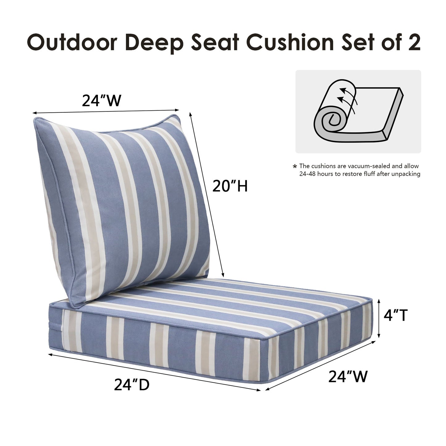 Unimatta Outdoor 24" x24" Deep Seat Cushion Navy Linen Stripe
