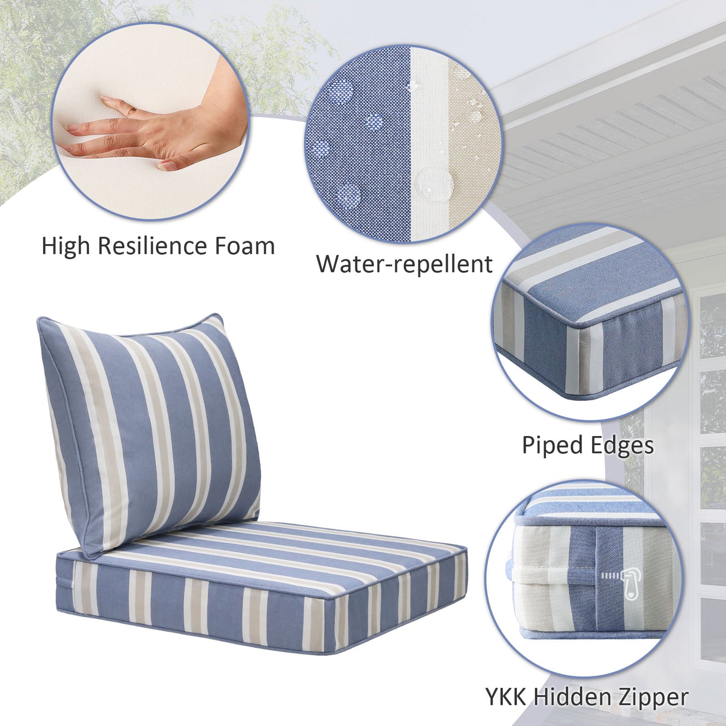 Unimatta Outdoor 24" x24" Deep Seat Cushion Navy Linen Stripe
