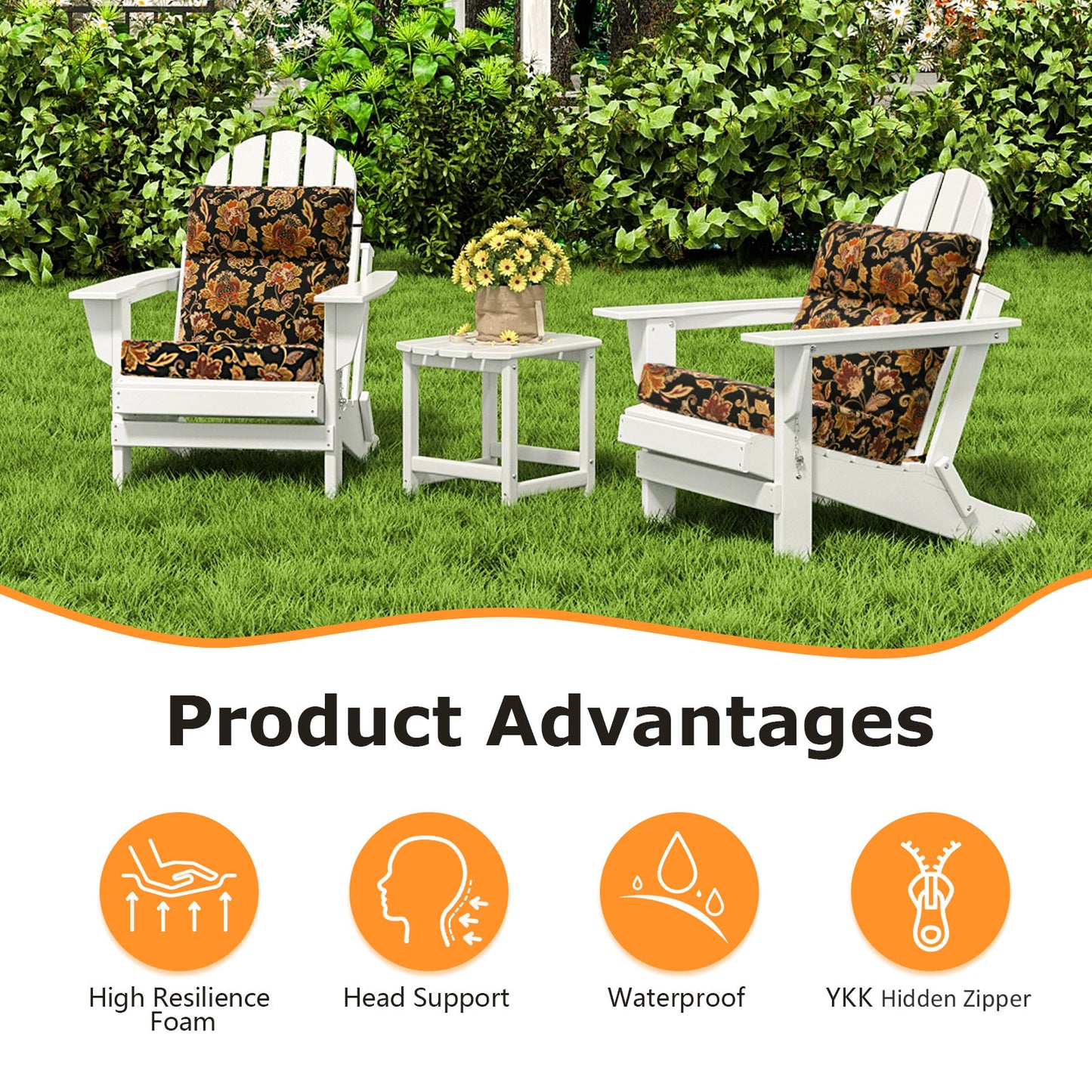 Unimatta Outdoor 44" x21" High Back Cushion Red Yellow Vine Flower