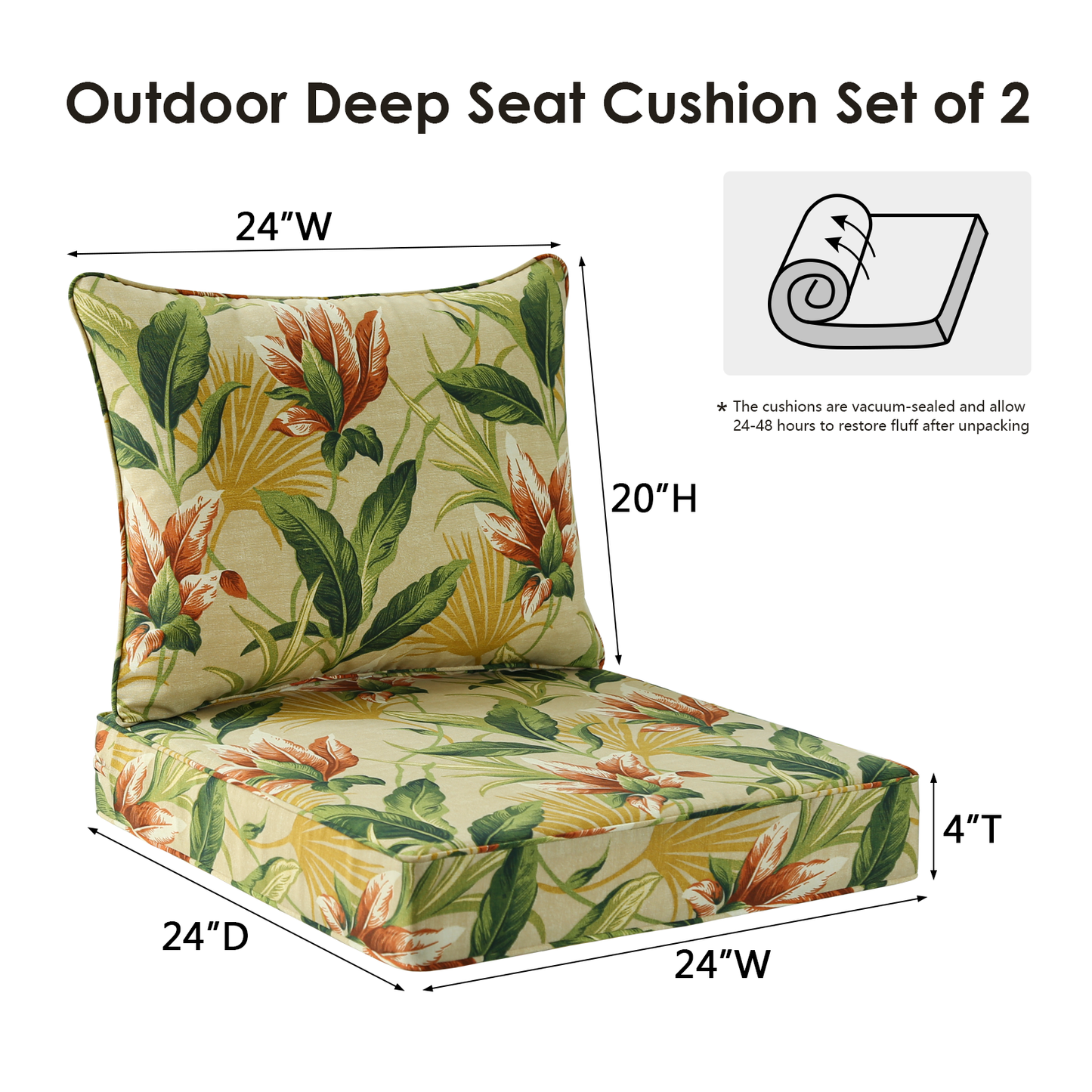 Unimatta Outdoor 24" x24" Deep Seat Cushion Yellow Flower