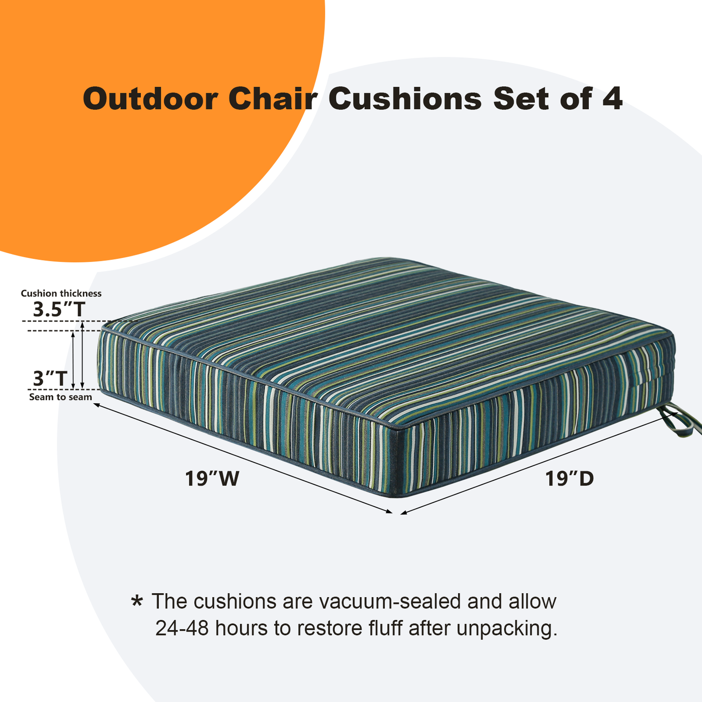 Sunbrella Outdoor 19" x19" Seat Cushion Beach Stripe Lagoon