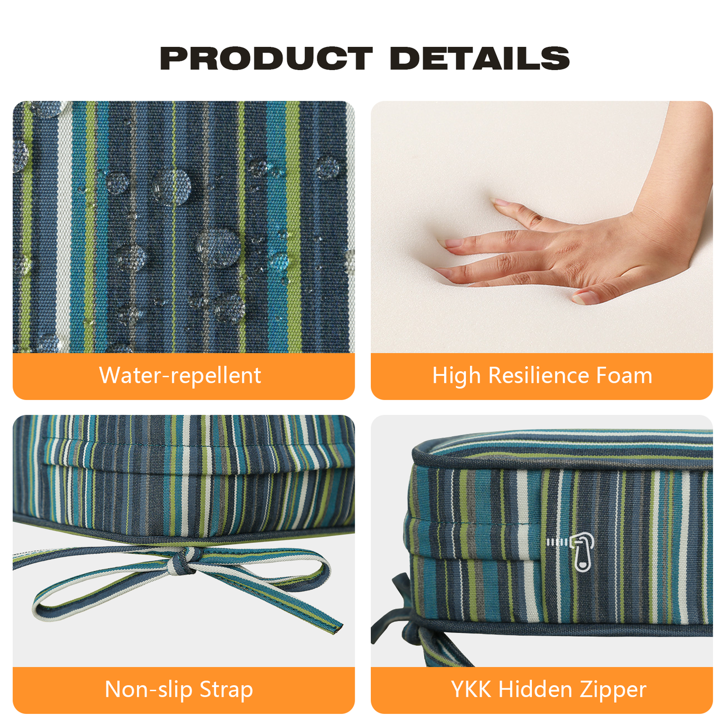 Sunbrella Outdoor 19" x19" Seat Cushion Beach Stripe Lagoon