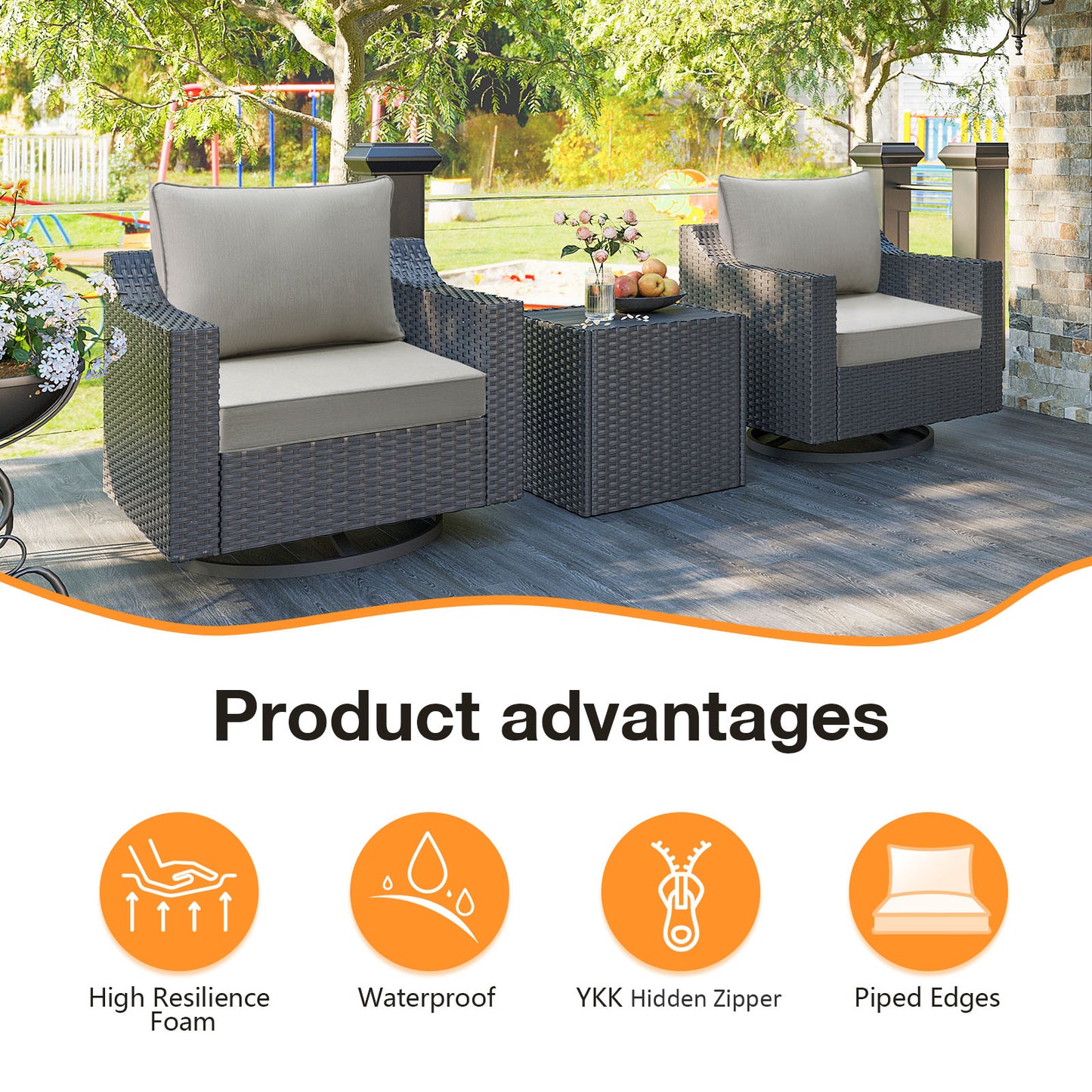 Sunbrella Outdoor 24" x24" Deep Seat Cushion Specrtum Pebble