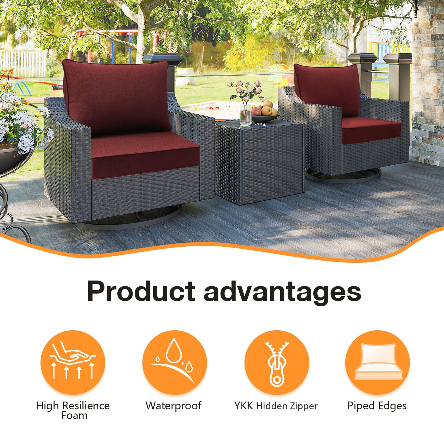 Sunbrella Outdoor 24" x24" Deep Seat Cushion Spectrum Brick