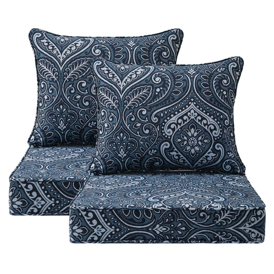 Unimatta Outdoor 24" x24" Deep Seat Cushion Damask Blue Flower
