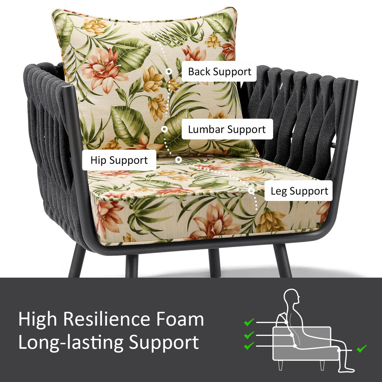Unimatta Outdoor 24" x24" Deep Seat Cushion Leaf and Flower
