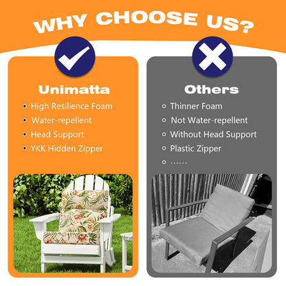 Unimatta Outdoor 44" x21" High Back Cushion Leaf and Flower