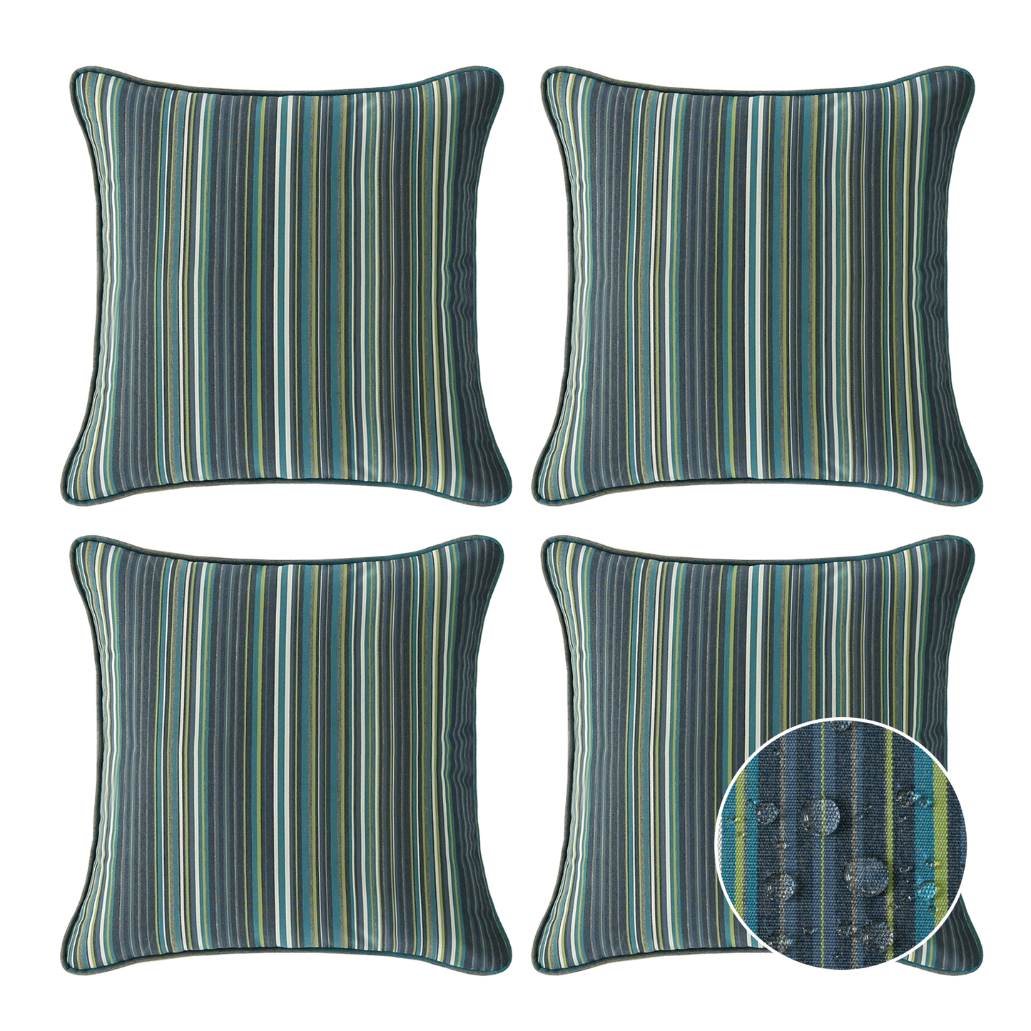 Sunbrella Outdoor  Pillow With Inserts Beach Stripe Lagoon