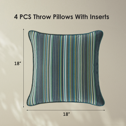 Sunbrella Outdoor  Pillow With Inserts Beach Stripe Lagoon