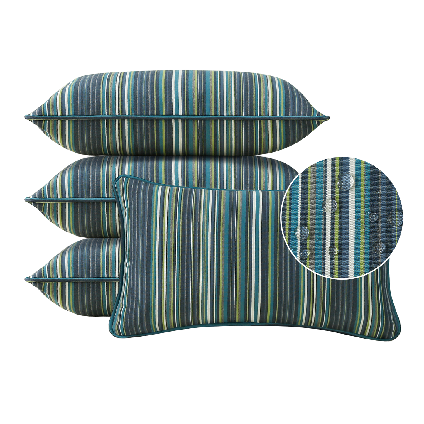 Sunbrella Outdoor  Pillow With Inserts Beach Stripe Lagoon